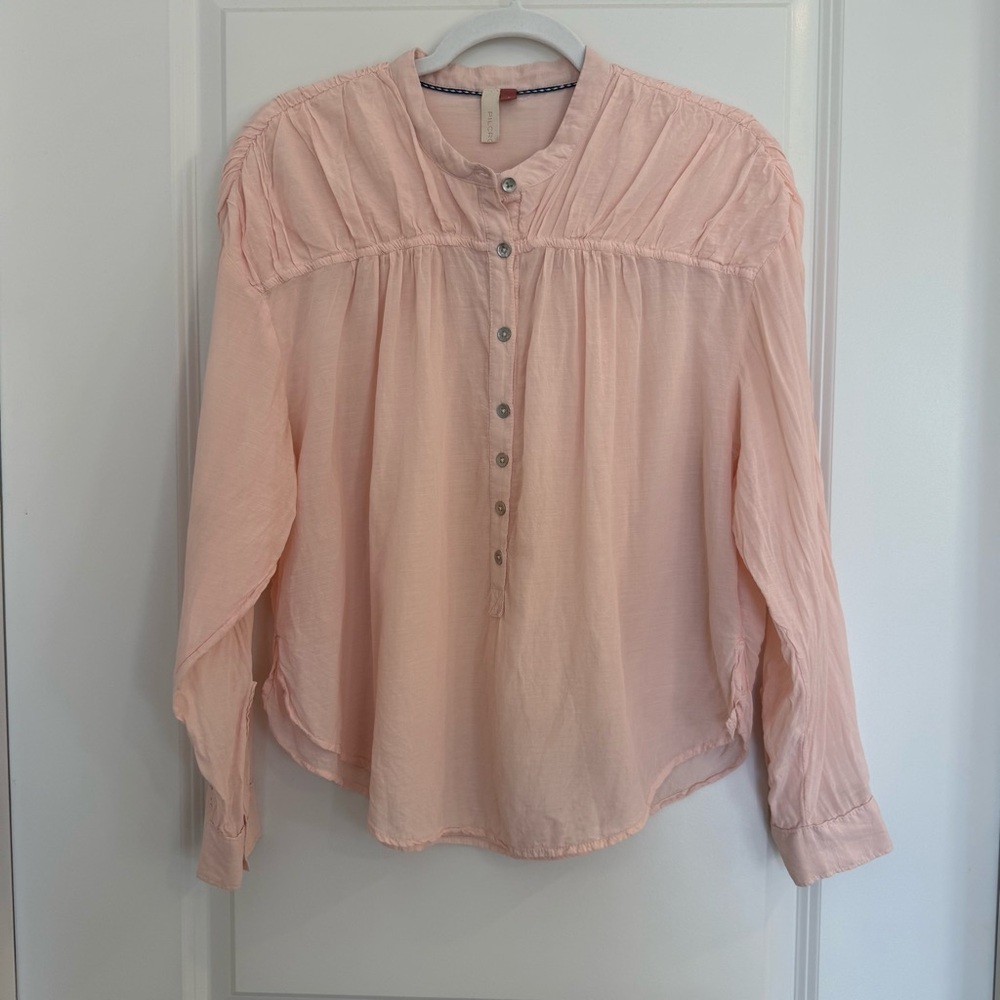 Pilcro Pale Pink Long-Sleeve Button-Up Peasant Blouse